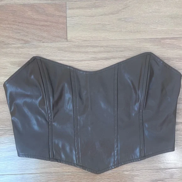 Princess Polly PU Bustier in Brown, Sz 10, Vegan Leather - Picture 3 of 8